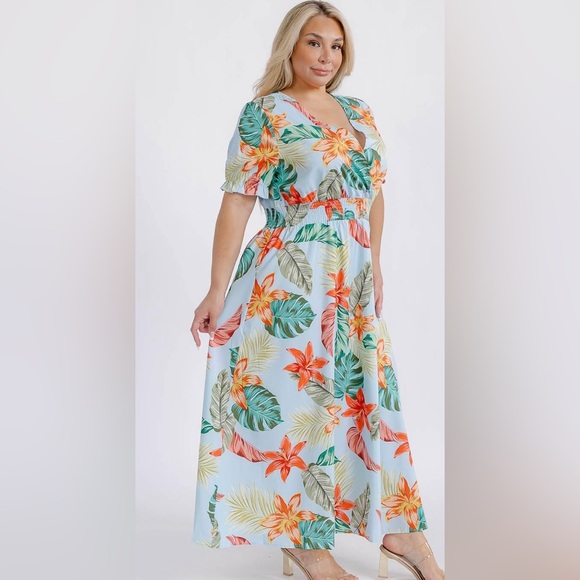 Dresses | Plus Size Short Sleeve Surplice Smock Waist Floral Maxi Dress ...